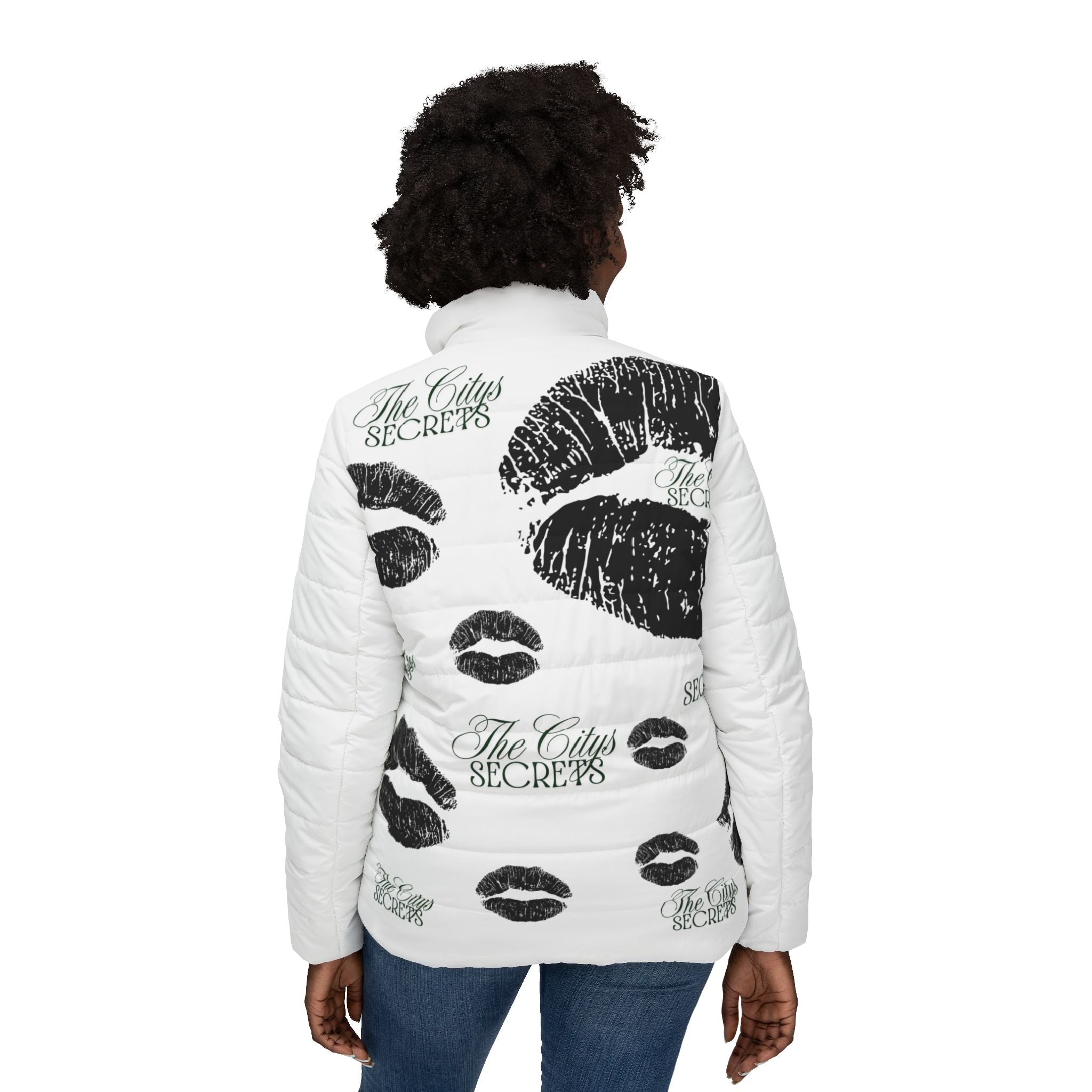 Dark Lip Print Women’s Puffer Jacket